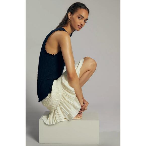 Anthropologie Current Air Pleated Navy Knit Mini Dress Large - Picture 11 of 11